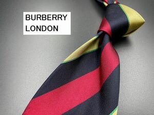 【超美品】BURBERRY LONDON　バーバリーロンドン　ロゴ＆レジメンタル柄　ネクタイ　3本以上送料無料　ネイビー　0303219