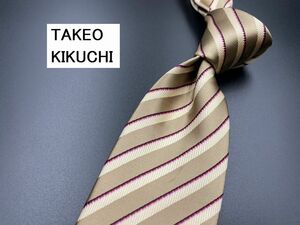 【超美品】TAKEOKIKUCHI　タケオキクチ　レジメンタル柄　ネクタイ　3本以上送料無料　ゴールド　光沢　0303208