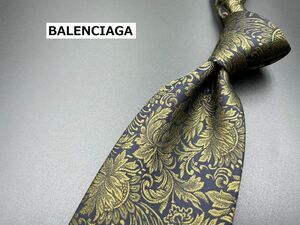 【超美品】BALENCIAGA　バレンシアガ　花柄　ネクタイ　3本以上送料無料　ネイビー　光沢　0304087