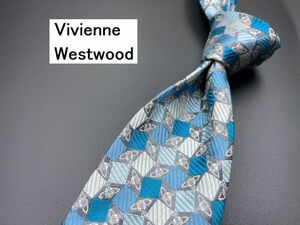 【超美品】ViviennWestwood　ヴィヴィアンウエストウッド　全面オーブ柄　ネクタイ　3本以上送料無料　ブルー系　0304101