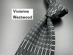 【美品】ViviennWestwood　ヴィヴィアンウエストウッド　オーブ＆チェック柄　ネクタイ　3本以上送料無料　ブラックグレイ　0303096