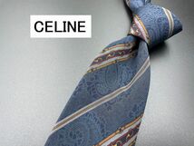 【美品】CELINE　セリーヌ　ロゴ＆レジメンタル柄　ネクタイ　3本以上送料無料　ネイビー　0304121_画像1