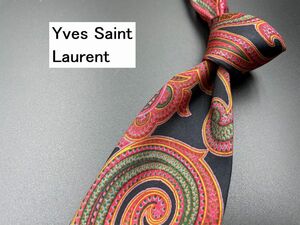 【美品】YvesSaintLaurent　サンローラン　ペイズリー柄　ネクタイ　3本以上送料無料　ブラック　0304115