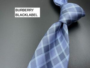 【美品】BURBERRY BLACK LABEL　バーバリーブラックレーベル　ロゴ＆チェック柄　ネクタイ　3本以上送料無料　ブルー　0305002
