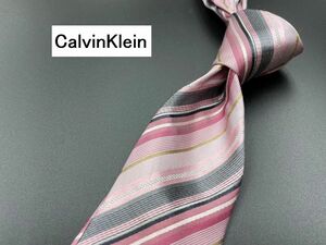 【超美品】CalvinKlein　カルバンクライン　レジメンタル柄　ネクタイ　3本以上送料無料　ピンク系　0304187