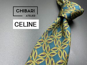 【美品】CELINE　セリーヌ　ロゴ＆チェック柄　ネクタイ　3本以上送料無料　ネイビー系　0305186