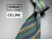 【美品】CELINE　セリーヌ　ロゴ＆レジメンタル柄　ネクタイ　3本以上送料無料　ネイビー系　0305248_画像1