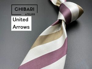 【超美品】United Arrows　ユナイテッドアローズ　レジメンタル柄　ネクタイ　3本以上送料無料　シルバー系　光沢　0305048