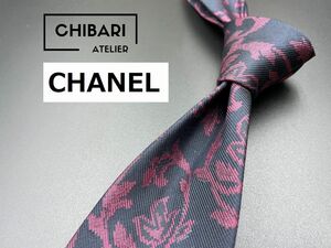 【美品】CHANEL　シャネル　花柄　ネクタイ　3本以上送料無料　ブラックネイビー　0305043