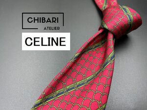 CELINE　セリーヌ　ロゴ＆チェック柄　ネクタイ　3本以上送料無料　ワインレッド　0305244