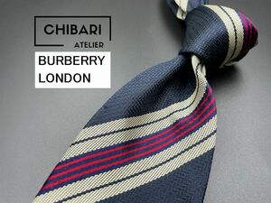 【超美品】Burberrys　バーバリー　ロゴ＆レジメンタル柄　ネクタイ　3本以上送料無料　ネイビー　0401121