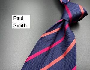 【超美品】PaulSmith　ポールスミス　レジメンタル柄　ネクタイ　3本以上送料無料　ネイビー　0303187