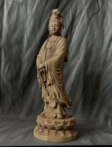 井波彫刻　仏教工芸品　楠材製　極上彫　木彫仏像　聖観音菩薩立像