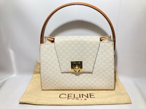 外観美品【5k031120】CELINE セリーヌ ブラゾン マカダム 白 ハンドバッグ ゴールド金具 レディース