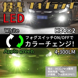 HB4 カラーチェンジ ライムグリーン ホワイト フォグランプ フォグライト 12V 24V 最新LEDチップ 用品