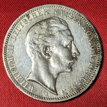 ドイツ・諸国　プロシア　3マルク・プルーフ銀貨 　1910年 　【発行枚数不明・トーン】　　 　　　　　玉ちゃんNo.3195_画像1