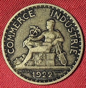 フランス　1フラン・アルミ青銅貨　1922年 　【流通品】　　 玉ちゃんNo.3166