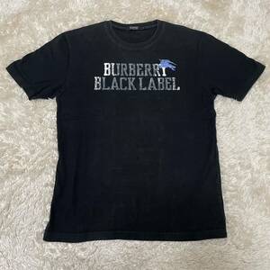 BURBERRY BLACK LABEL バーバリーブラックレーベル　センタービッグロゴ　ホースロゴ刺繍　半袖Tシャツ ブラック　2 Mサイズ