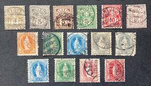 【スイス】1882-1905年発行 普通切手 15種　使用済　＊良品（数点の難有品）