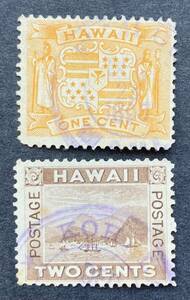 【ハワイ共和国】1894年発行 1c/2c切手 地方小局消印　＊良品