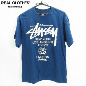 ☆STUSSY/ステューシー ワールドツアー 両面プリントTシャツ 半袖カットソー ブルー M /LPL