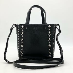 363 ★1円スタート★ 極美品 ジミーチュウ JIMMY CHOO 2way ショルダーバッグ スタッズ レザー ブラック スター ハンドバッグ レディース