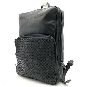 465 1円 美品 BOTTEGA VENETA ボッテガヴェネタ リュックサック バックパック イントレチャート レザー ブラック メンズ 大容量 ビジネス