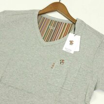 新品 即決 ポールスミス Vネック Ｔシャツ マルチラビット刺繍 LL グレー マルチストライプ 半袖カットソー Paul Smith メンズ 【2449】_画像5