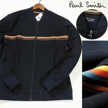 新品 1円～ 定価15,400円 ポールスミス ジップアップ ジャケット L 紺 アーティストストライプライン 裏パイル Paul Smith メンズ【3030】_画像1