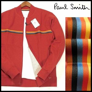 新品 定価15,400円 ポールスミス ジップアップ ジャケット M レッド アーティストストライプライン 裏パイル Paul Smith メンズ 【3078】