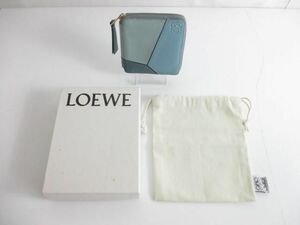 中古 ロエベ LOEWE パズル 折り財布 コンパクトジップ 本革レザー ラウンドファスナー ブルー系 レディース