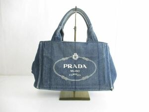 訳あり プラダ PRADA カナパ デニムトートバッグ ロゴプリント インディゴブルー 鞄 バッグ レディース