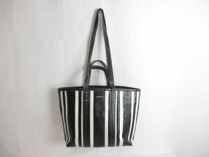 中古 バレンシアガ BALENCIAGA ショルダーバッグ ハンドバッグ 2WAY ストライプ ブラック ホワイト レディース