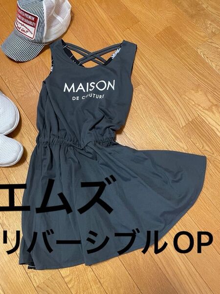 エムズ リバーシブルワンピース 花柄/黒 リバーシブル ノースリーブ Mサイズ
