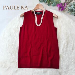  прекрасный товар PAULE KA paul (pole) ka шелк кашемир безрукавка вязаный tops cut and sewn красный S женский A5352