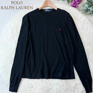 POLO RALPH LAUREN ポロ ラルフ ローレン クルーネック 長袖Tシャツ 刺繍ロゴ コットン ロンT ブラック 黒 M メンズ A5356