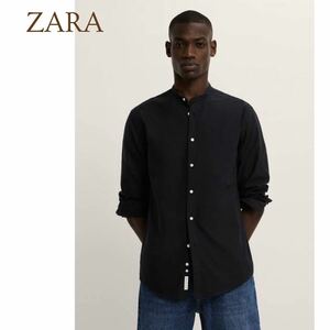 ZARA ザラ MEN'S スタンドカラー オックスフォードシャツ ゆったりシルエット 長袖シャツ コットン 長袖 Lサイズ メンズ A5369