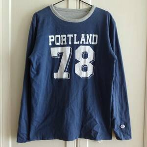 champion 紺×灰 リバーシブルTシャツ■チャンピオン PORTLAND 78■長袖Tシャツ ロンT ダブルフェイス■アメカジ ビンテージ レプリカ 古着