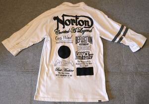 ◆ Norton ノートン 7分袖 Tシャツ サイズ調整ボタン付き 白 綿 Lサイズ