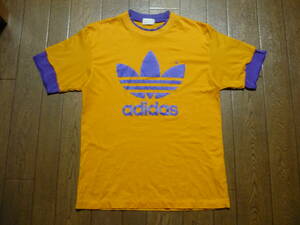 80s　デサント製　adidas　アディダス　半袖　Tシャツ　レイヤード　トレフォイル　サイズM-L