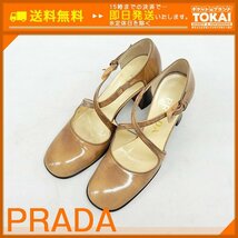 TH90 [送料無料/中古品] プラダ PRADA チャンキーヒール ミュール 35(22cm相当) キャメル_画像1