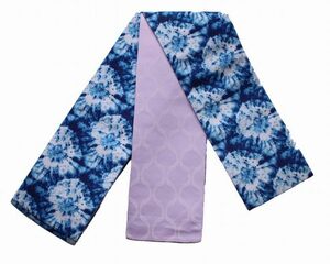半巾帯 細帯（小幅帯 ) J2080-01 送料無料 インクジェット染　紺色のリバーシブル半巾帯 ゆかた・おしゃれ着に 洗えます