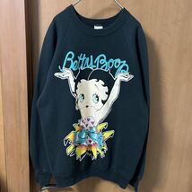 【美品】90s ベティちゃん フルーツタグ ブラック スウェット ベティブーフ ビンテージ 黒 BettyBoop スミクロ サンフェード ヒビ割れ XXX_画像2