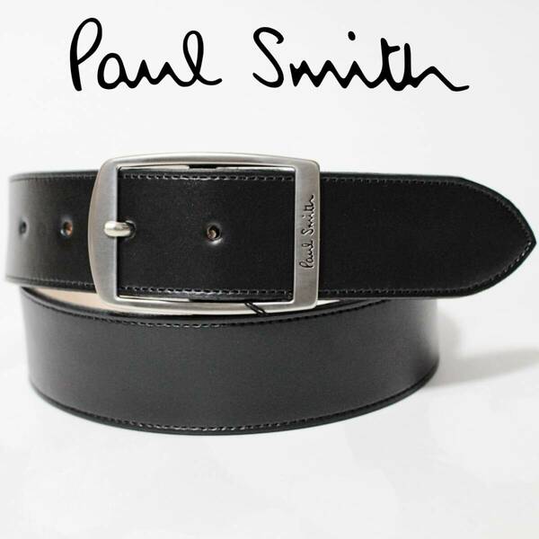 新品 Paul Smith ポールスミス ロゴ刻印バックル レザーベルト 黒 Lサイズ　Ｋ2887