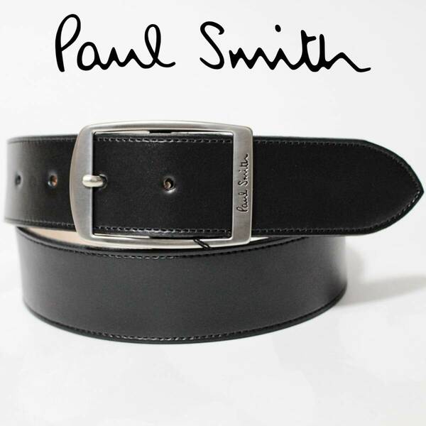 新品 Paul Smith ポールスミス ロゴ刻印バックル レザーベルト 黒 XLサイズ　Ｋ2899