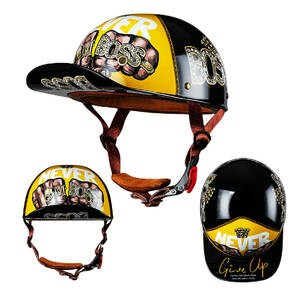 美品　バイク　オシャレの半キャップヘルメット　　半帽　ハーフヘルメット　　柄イエロー１＃　　M～XXLサイズ選択可　XLサイズ