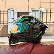 美品　バイク　オンロード　フルフェイスヘルメット　ダブルシールド　　インナー丸洗い可能　 黒＆緑　M～XXLサイズ選択可能_画像2
