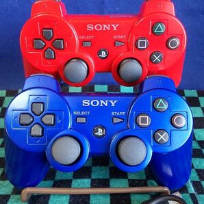 PS3 DUALSHOCK3 デュアルショック３メタリック・ブルーとディープ・レッド1個おまけUSBケーブル1本