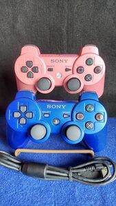 PS3 DUALSHOCK3 デュアルショック３メタリック・ブルーとキャンディー・ピンクおまけUSBケーブル1本