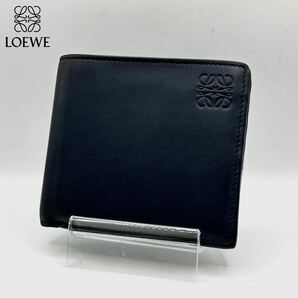 1円〜■希少品■LOEWE ロエベ バイフォールドウォレット 二つ折り財布 お札入れ アナグラム ロゴ 型押し ラムスキン バイカラーの画像1